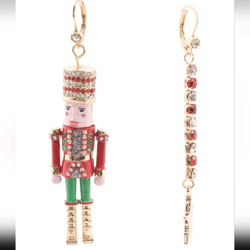 Betsey Johnson Festive Nutcracker Dangle Mismatched Earrings NWT